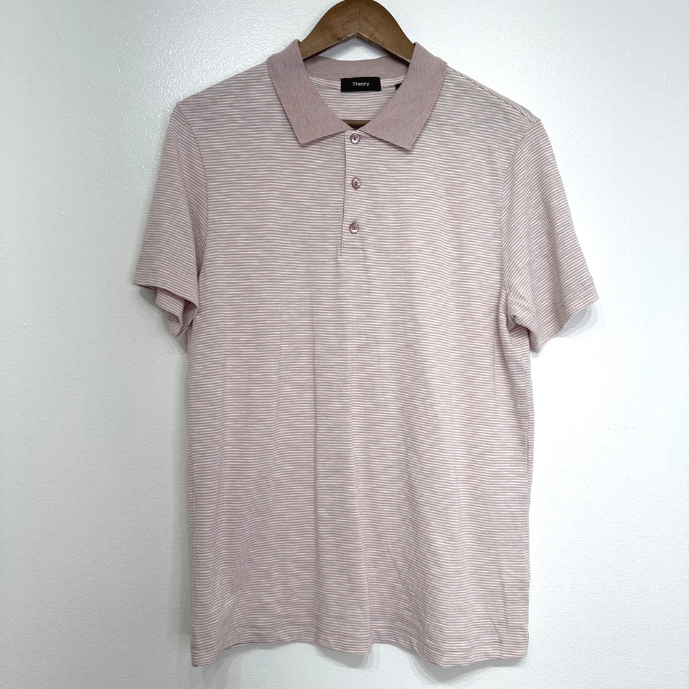 Theory Striped Cotton 3-Button Polo‎ Shirt Size S